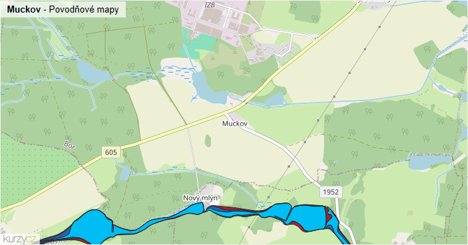 Muckov - záplavové mapy stoleté vody