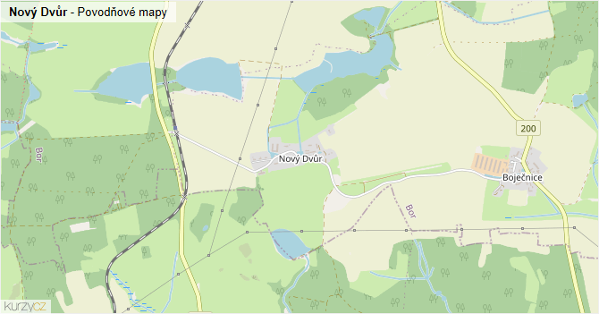 Nový Dvůr - záplavové mapy stoleté vody