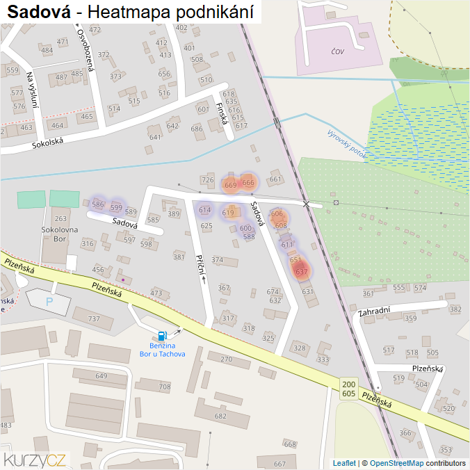 Mapa Sadová - Firmy v ulici.
