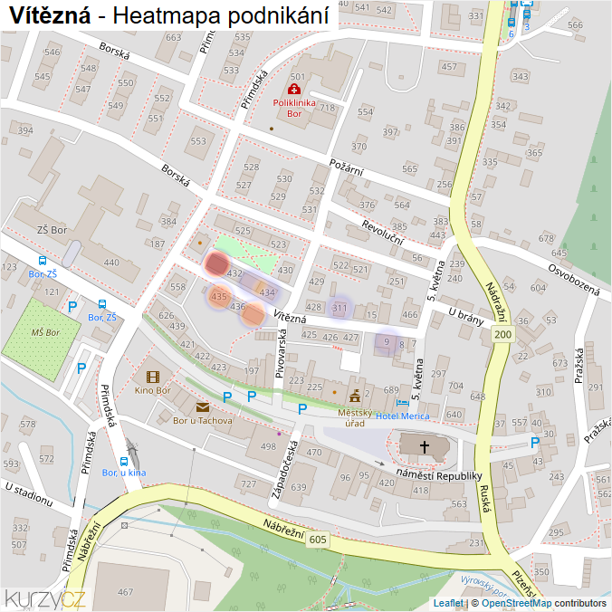 Mapa Vítězná - Firmy v ulici.