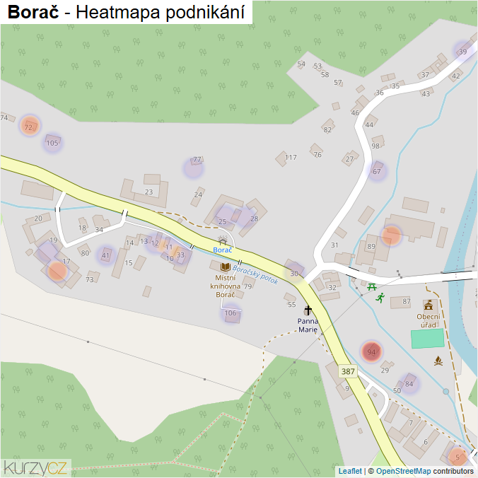 Mapa Borač - Firmy v části obce.