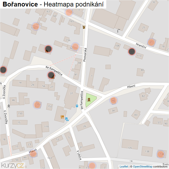 Mapa Bořanovice - Firmy v obci.