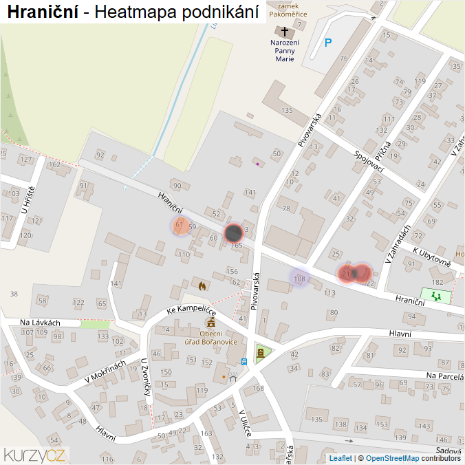 Mapa Hraniční - Firmy v ulici.