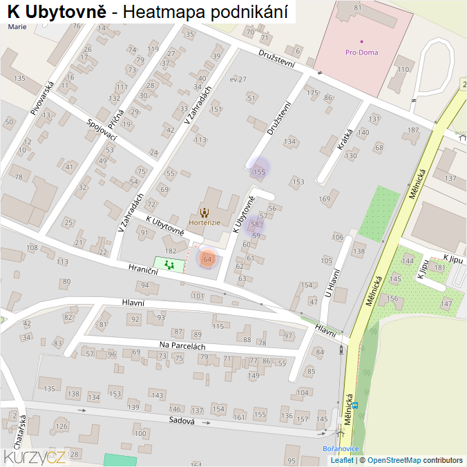 Mapa K Ubytovně - Firmy v ulici.