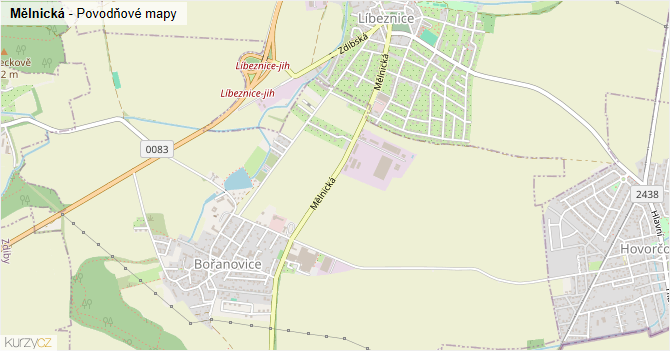Mělnická - záplavové mapy stoleté vody