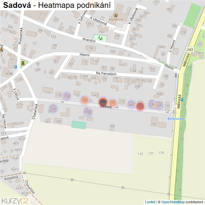 Mapa Sadová - Firmy v ulici.