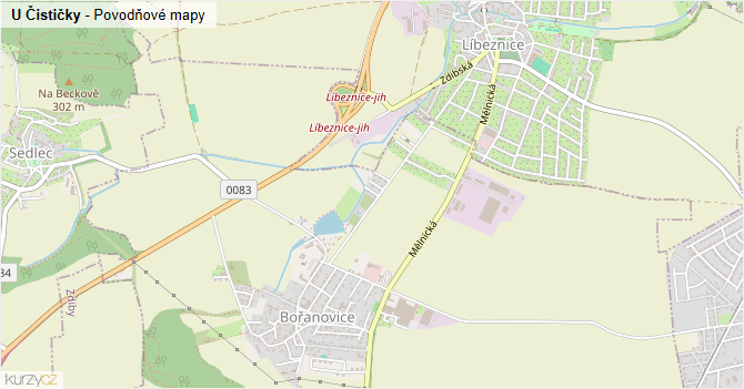 U Čističky - záplavové mapy stoleté vody