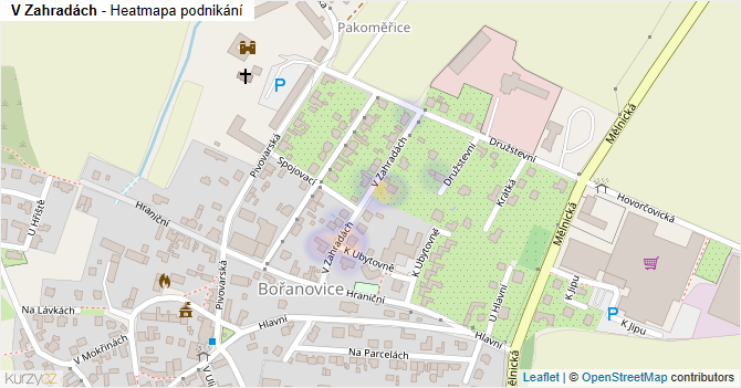 V Zahradách - mapa podnikání