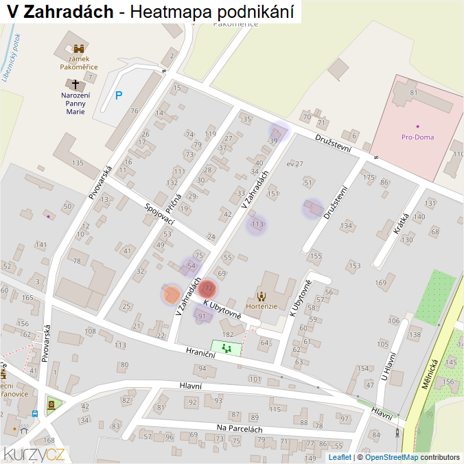 Mapa V Zahradách - Firmy v ulici.
