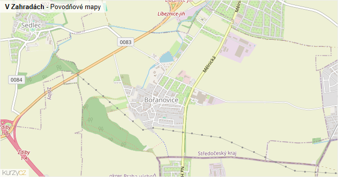 V Zahradách - záplavové mapy stoleté vody