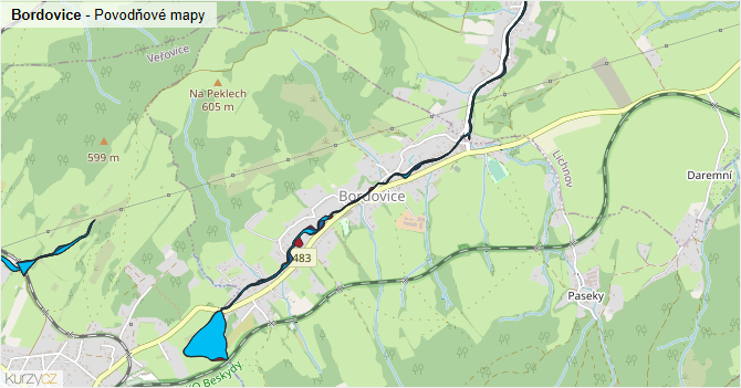Bordovice - záplavové mapy stoleté vody