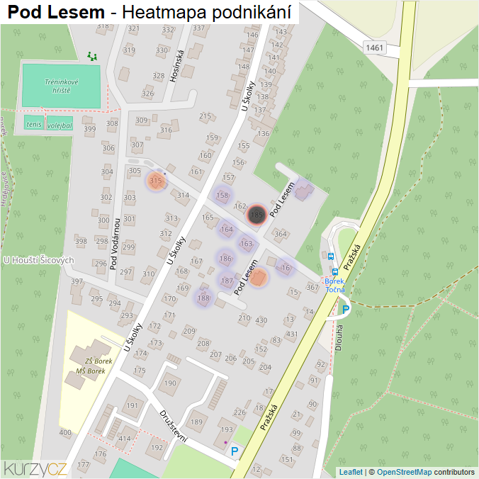 Mapa Pod Lesem - Firmy v ulici.