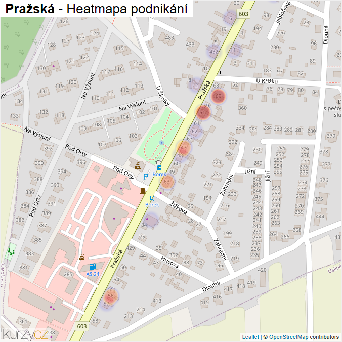 Mapa Pražská - Firmy v ulici.