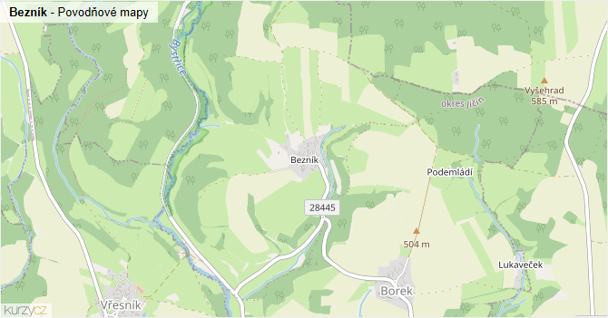 Bezník - záplavové mapy stoleté vody