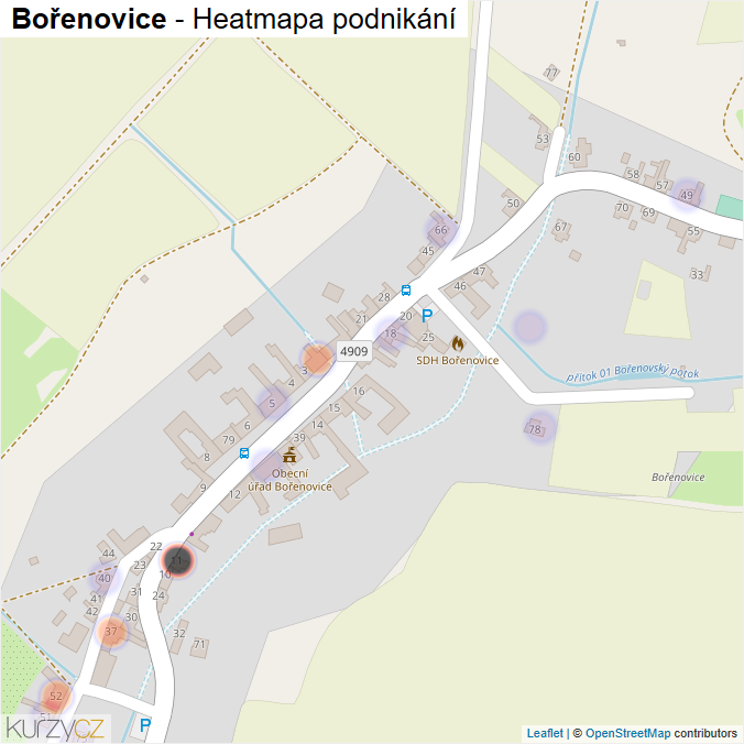 Mapa Bořenovice - Firmy v části obce.