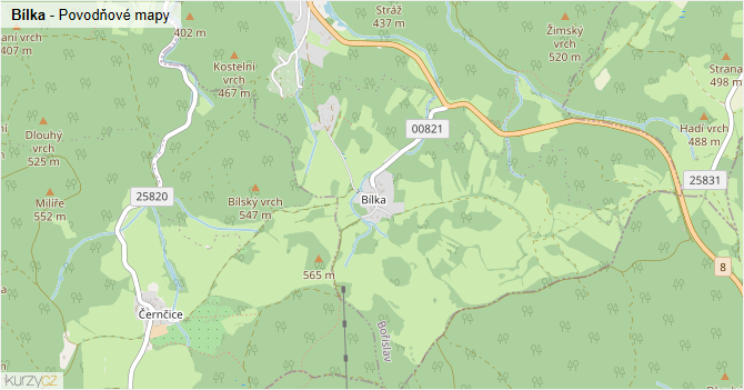 Bílka - záplavové mapy stoleté vody