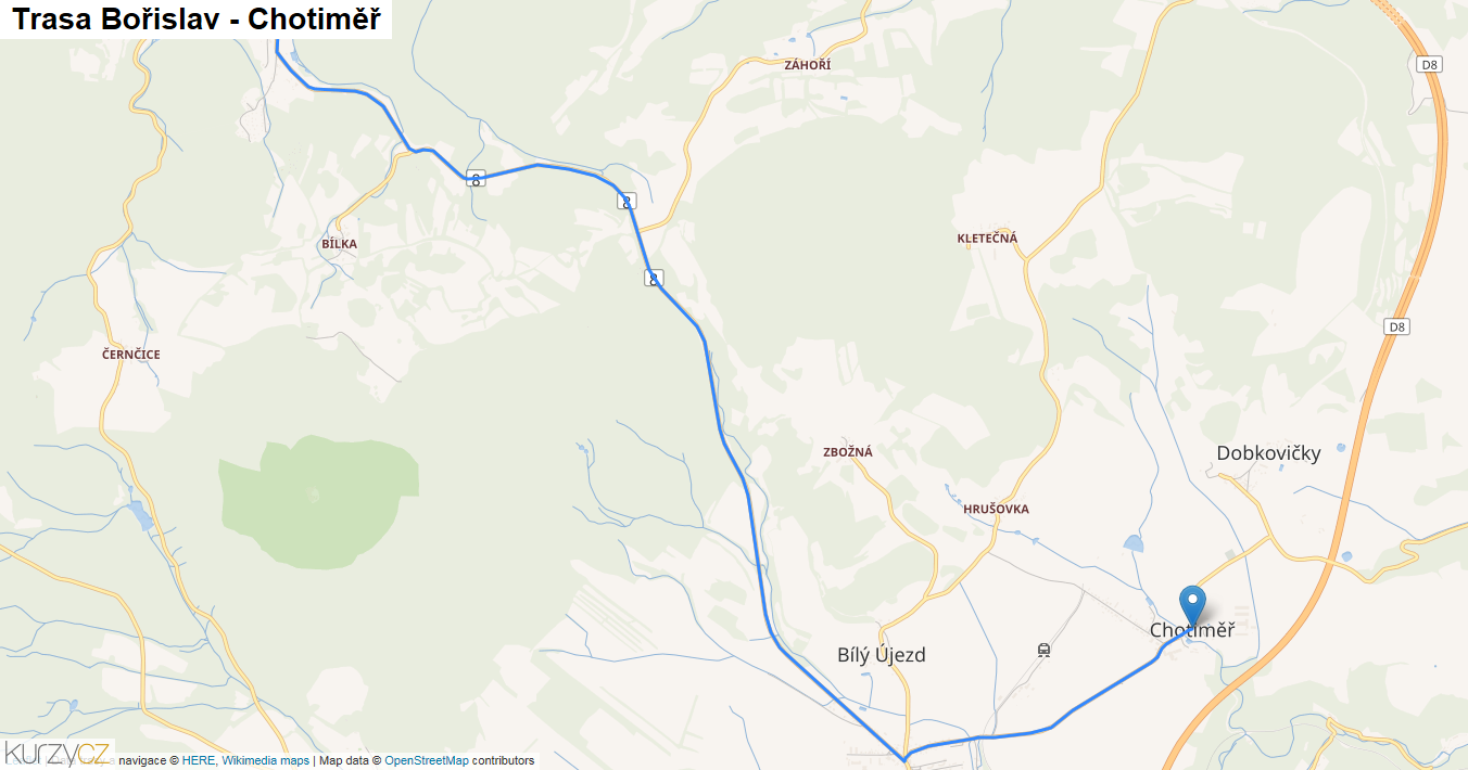 Bořislav-Chotiměř, mapa trasy
