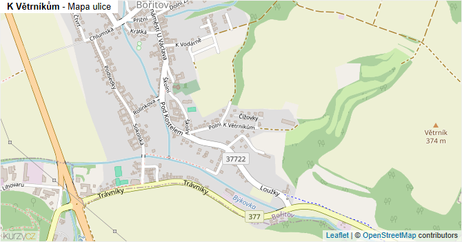 K Větrníkům - mapa ulice