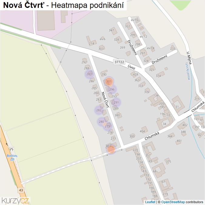 Mapa Nová Čtvrť - Firmy v ulici.