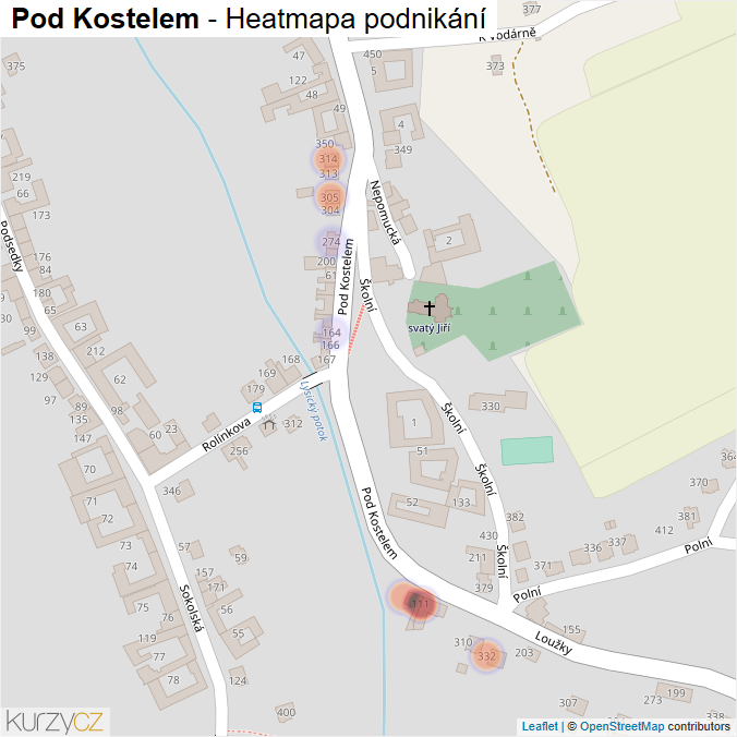 Mapa Pod Kostelem - Firmy v ulici.
