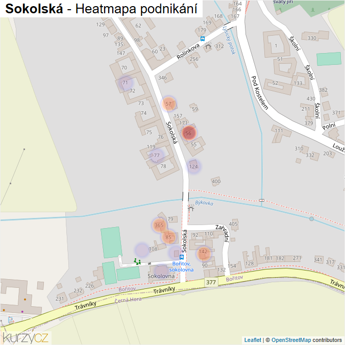 Mapa Sokolská - Firmy v ulici.