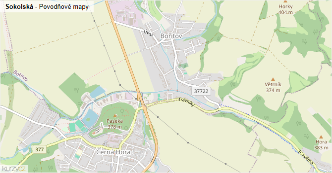 Sokolská - záplavové mapy stoleté vody