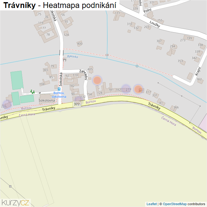 Mapa Trávníky - Firmy v ulici.