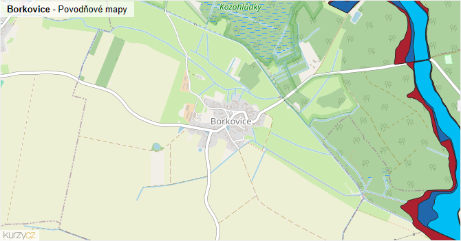 Borkovice - záplavové mapy stoleté vody