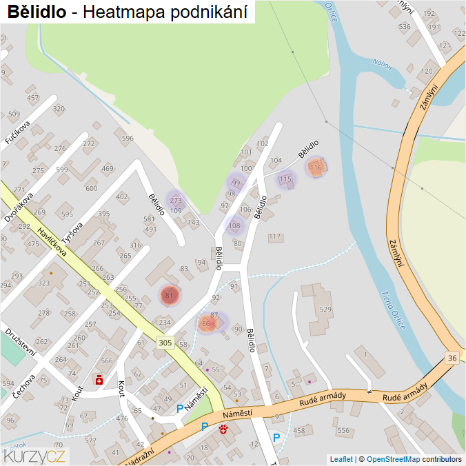 Mapa Bělidlo - Firmy v ulici.