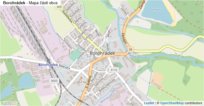 Borohrádek - mapa části obce