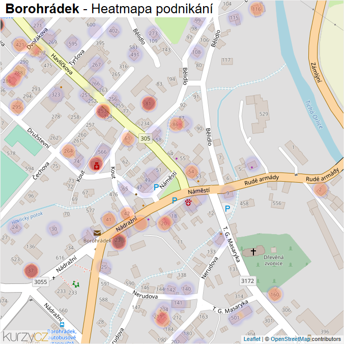 Mapa Borohrádek - Firmy v části obce.