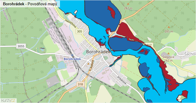 Borohrádek - záplavové mapy stoleté vody