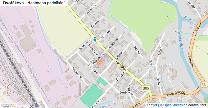 Dvořákova - mapa podnikání