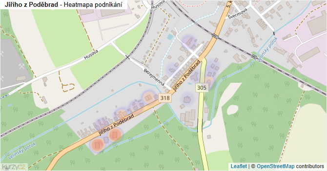 Jiřího z Poděbrad - mapa podnikání