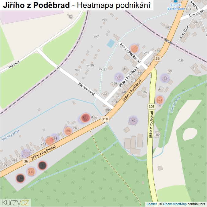 Mapa Jiřího z Poděbrad - Firmy v ulici.