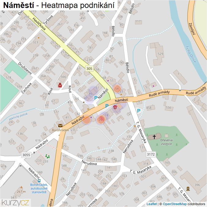 Mapa Náměstí - Firmy v ulici.