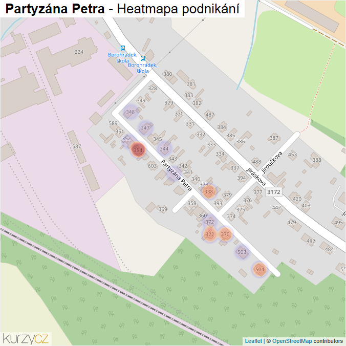 Mapa Partyzána Petra - Firmy v ulici.