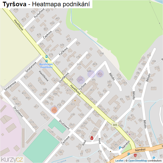 Mapa Tyršova - Firmy v ulici.