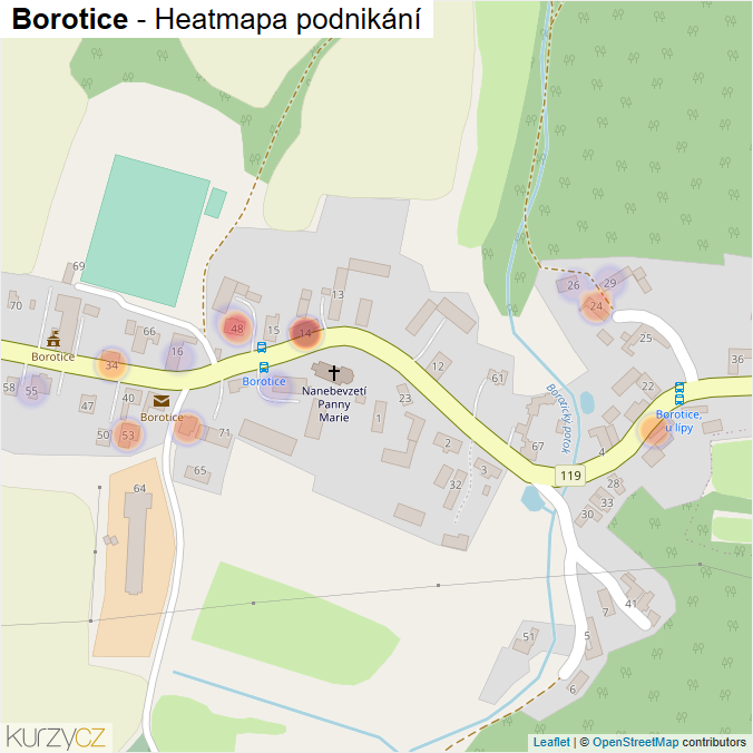 Mapa Borotice - Firmy v části obce.