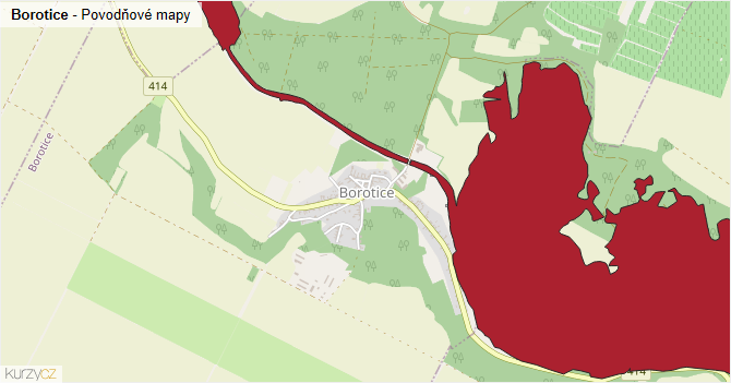 Borotice - záplavové mapy stoleté vody