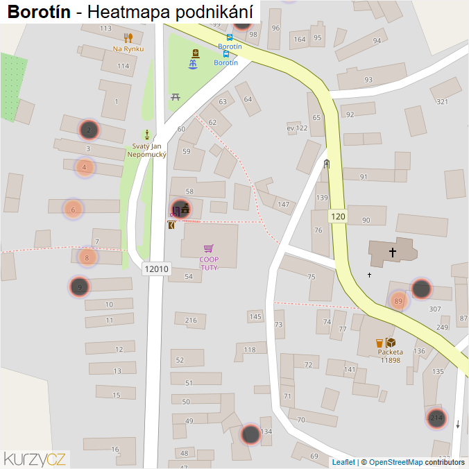 Mapa Borotín - Firmy v obci.
