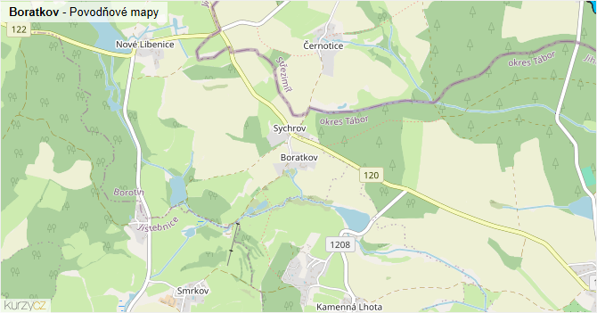 Boratkov - záplavové mapy stoleté vody