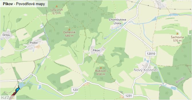 Pikov - záplavové mapy stoleté vody