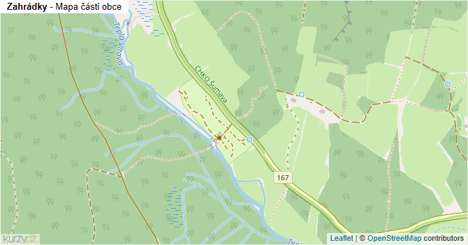 Zahrádky - mapa části obce