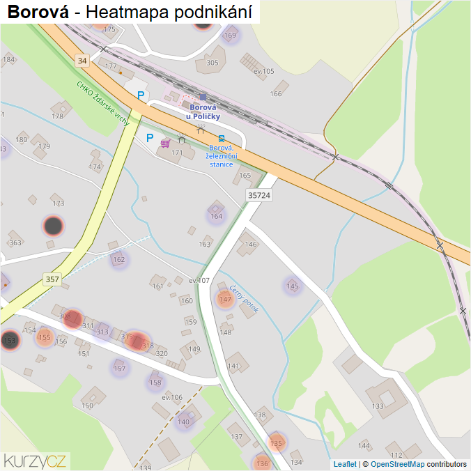 Mapa Borová - Firmy v části obce.