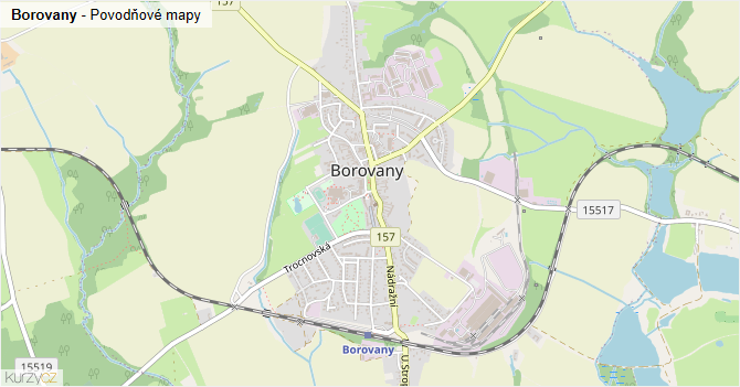 Borovany - záplavové mapy stoleté vody