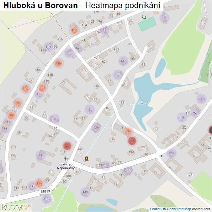 Mapa Hluboká u Borovan - Firmy v části obce.