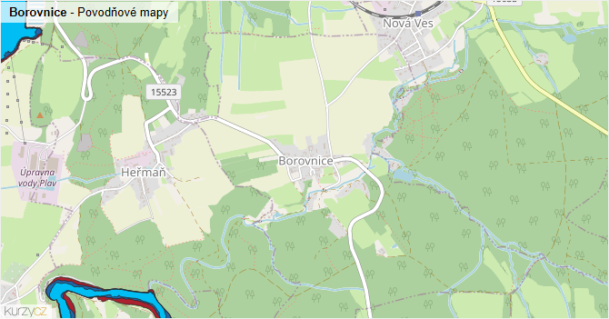 Borovnice - záplavové mapy stoleté vody