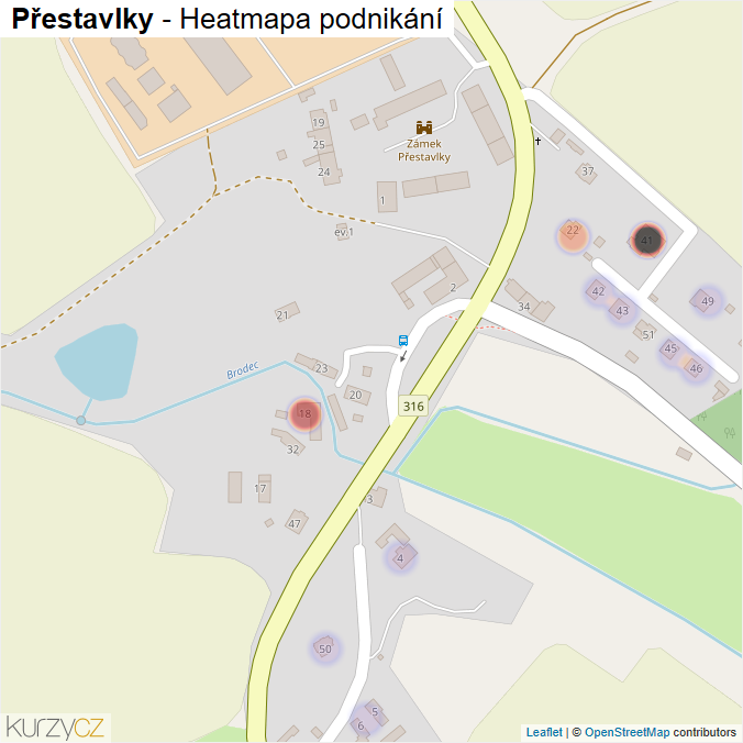 Mapa Přestavlky - Firmy v části obce.
