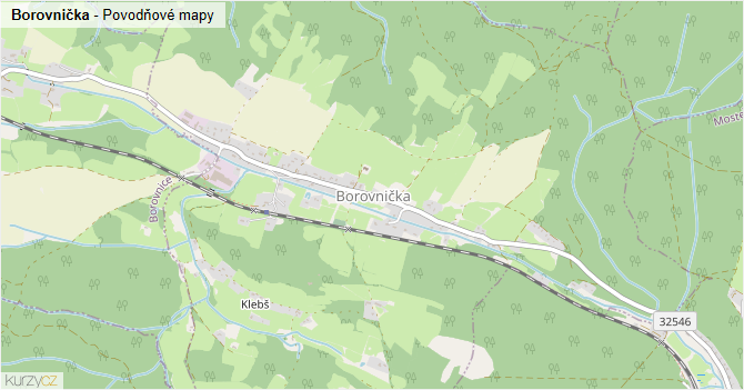Borovnička - záplavové mapy stoleté vody